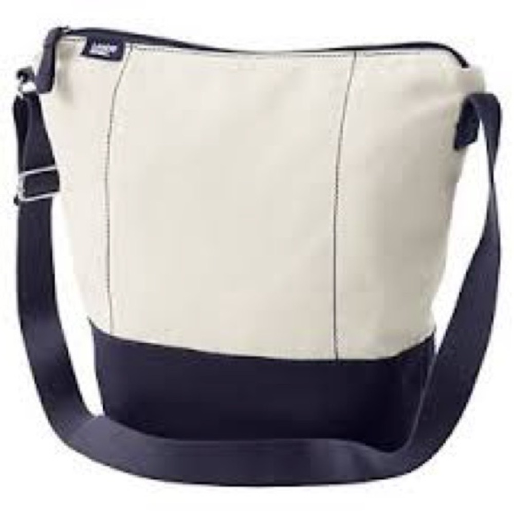 Land’s End Hybrid Two-Tone Canvas Shoulder Bag with Purple Accent